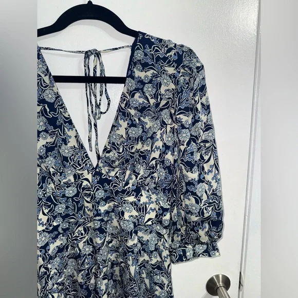 REISS Daisy Puff Sleeve Print Mini Dress in Blue Print Size 6 - Picture 7 of 10